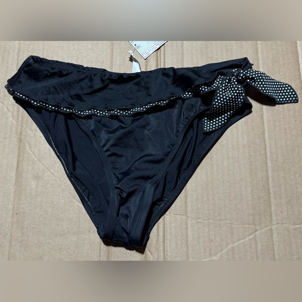 Women’s 24th & Ocean Medium Black Sash Hi-Waist Swim Bikini Bottom NWT